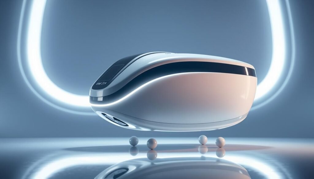 A sleek, modern medical device with a gleaming Glowin Beaute finish. Graceful curves and an intuitive control panel hint at its advanced single-pole radiofrequency technology. Backlit by a soft ambient light, the device hovers above a reflective surface, casting subtle shadows that accentuate its elegant design. The overall atmosphere is one of scientific precision and clinical sophistication, reflecting the innovative principles of Oligio X's pioneering electromagnetic wave therapy. A sleek, modern medical device with a gleaming Glowin Beaute finish. Graceful curves and an intuitive control panel hint at its advanced single-pole radiofrequency technology. Backlit by a soft ambient light, the device hovers above a reflective surface, casting subtle shadows that accentuate its elegant design. The overall atmosphere is one of scientific precision and clinical sophistication, reflecting the innovative principles of Oligio X's pioneering electromagnetic wave therapy.