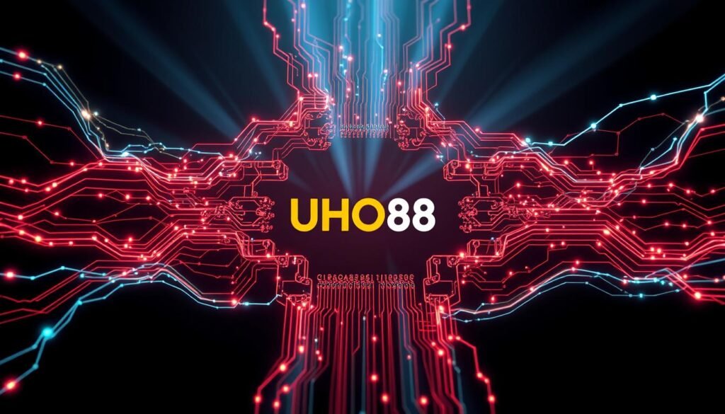 A vibrant, dynamic data encryption channel with UHO88 logo prominently displayed in the center. The channel is an intricate web of glowing lines, pulsing with energy and moving in a captivating rhythm. The background is a deep, dark palette, creating a sense of mystery and technological sophistication. Beams of light pierce through the channel, casting dramatic shadows and highlighting the complex structure. The scene conveys a sense of power, security, and innovation, reflecting the advanced encryption technology used by UHO88 in their gaming platforms. A vibrant, dynamic data encryption channel with UHO88 logo prominently displayed in the center. The channel is an intricate web of glowing lines, pulsing with energy and moving in a captivating rhythm. The background is a deep, dark palette, creating a sense of mystery and technological sophistication. Beams of light pierce through the channel, casting dramatic shadows and highlighting the complex structure. The scene conveys a sense of power, security, and innovation, reflecting the advanced encryption technology used by UHO88 in their gaming platforms.