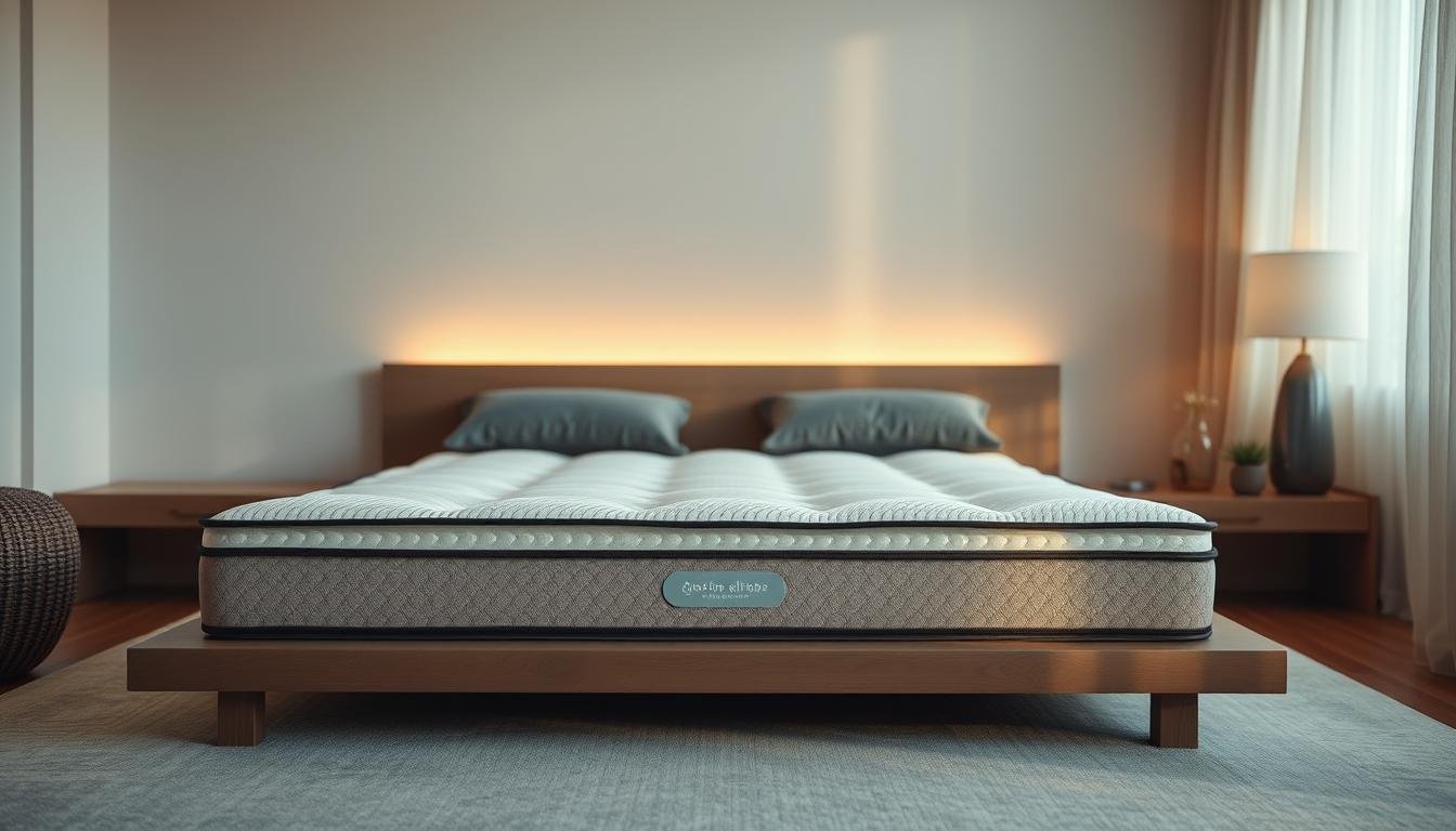A high-quality, luxurious innerspring mattress with individual pocket coils, encased in a soft, breathable Aloha brand fabric cover. The mattress features a supportive yet plush comfort layer, providing optimal pressure relief and conforming to the natural curves of the body. Thoughtfully engineered with a focus on durability and longevity, this Aloha pocket spring mattress is designed to offer a serene, restorative sleep experience. Bathed in warm, gentle lighting, the mattress is showcased in a minimalist, contemporary bedroom setting, exuding a sense of tranquility and well-being.