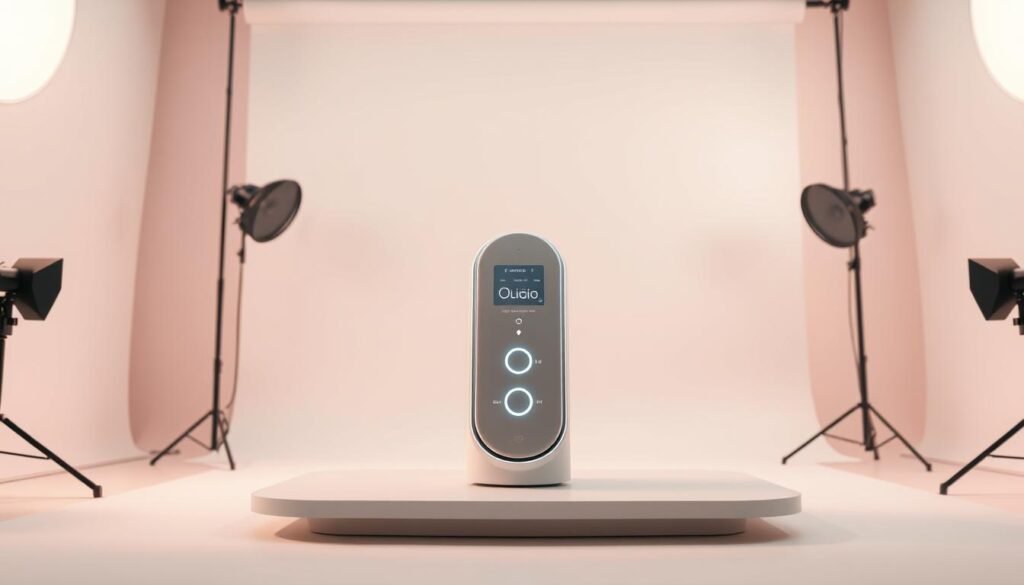 A high-resolution, professional product shot of the "Oligio X 原美電波效果" device by the Glowin' Beaute brand. The device is prominently displayed in the center of the frame, showcasing its sleek and modern design. The lighting is soft and diffused, creating a warm and inviting atmosphere. The background is a clean, minimalist studio setup with a white backdrop, allowing the product to be the focal point. The angle is slightly elevated, giving the viewer a clear and unobstructed view of the device's features and controls. The image conveys a sense of high-quality, advanced technology seamlessly integrated with beauty and wellness. A high-resolution, professional product shot of the "Oligio X 原美電波效果" device by the Glowin' Beaute brand. The device is prominently displayed in the center of the frame, showcasing its sleek and modern design. The lighting is soft and diffused, creating a warm and inviting atmosphere. The background is a clean, minimalist studio setup with a white backdrop, allowing the product to be the focal point. The angle is slightly elevated, giving the viewer a clear and unobstructed view of the device's features and controls. The image conveys a sense of high-quality, advanced technology seamlessly integrated with beauty and wellness.