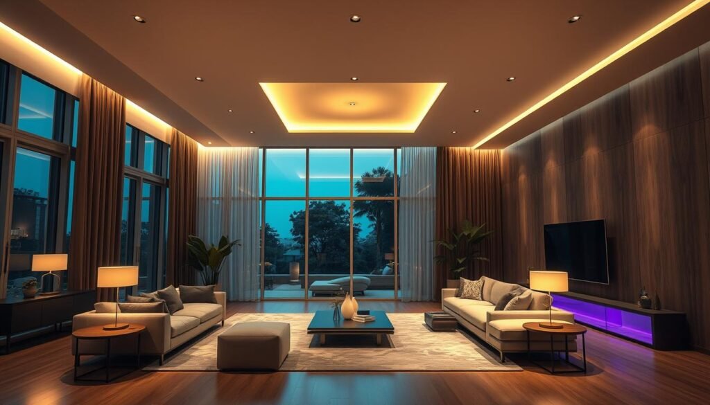 a vibrant, hi-tech interior scene showcasing the latest Aloha lighting designs that seamlessly integrate with the modern home, elevating living quality - a spacious, open-concept living room with expansive floor-to-ceiling windows bathed in soft, warm lighting from sleek, recessed ceiling fixtures; minimalist furniture and decor in neutral tones accentuated by strategically placed accent lamps and smart lighting features; a serene, harmonious ambiance that promotes relaxation and well-being a vibrant, hi-tech interior scene showcasing the latest Aloha lighting designs that seamlessly integrate with the modern home, elevating living quality - a spacious, open-concept living room with expansive floor-to-ceiling windows bathed in soft, warm lighting from sleek, recessed ceiling fixtures; minimalist furniture and decor in neutral tones accentuated by strategically placed accent lamps and smart lighting features; a serene, harmonious ambiance that promotes relaxation and well-being