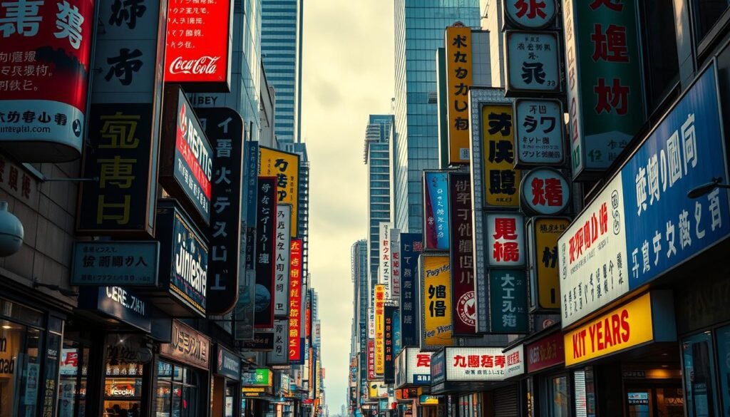 生成一張包含多種廣告招牌的圖片 生成一張包含多種廣告招牌的圖片