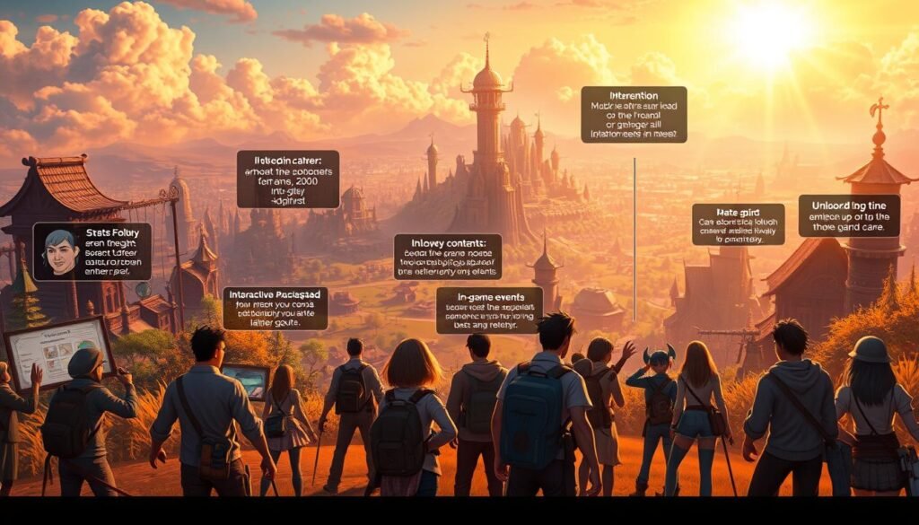 A vibrant, dynamic illustration showcasing the various free-to-play game activation methods. In the foreground, a group of adventurous players interacting with interactive prompts, UI elements, and in-game events, all bathed in a warm, inviting lighting. The middle ground features a sprawling fantasy landscape with UTown's distinct architectural style, hinting at the diverse gameplay experiences. In the background, a majestic sky with sun rays peeking through, conveying a sense of wonder and discovery. The overall scene captures the excitement and anticipation of unlocking free game content through thoughtful and engaging mechanics.